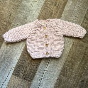 Huggalugs Adorable Chunky Garter Knit Baby Button Cardigan pink 0-6 mo nwot